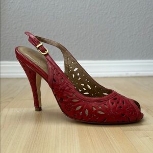 Natural Comfort Red Peep-Toe Slingback Heels